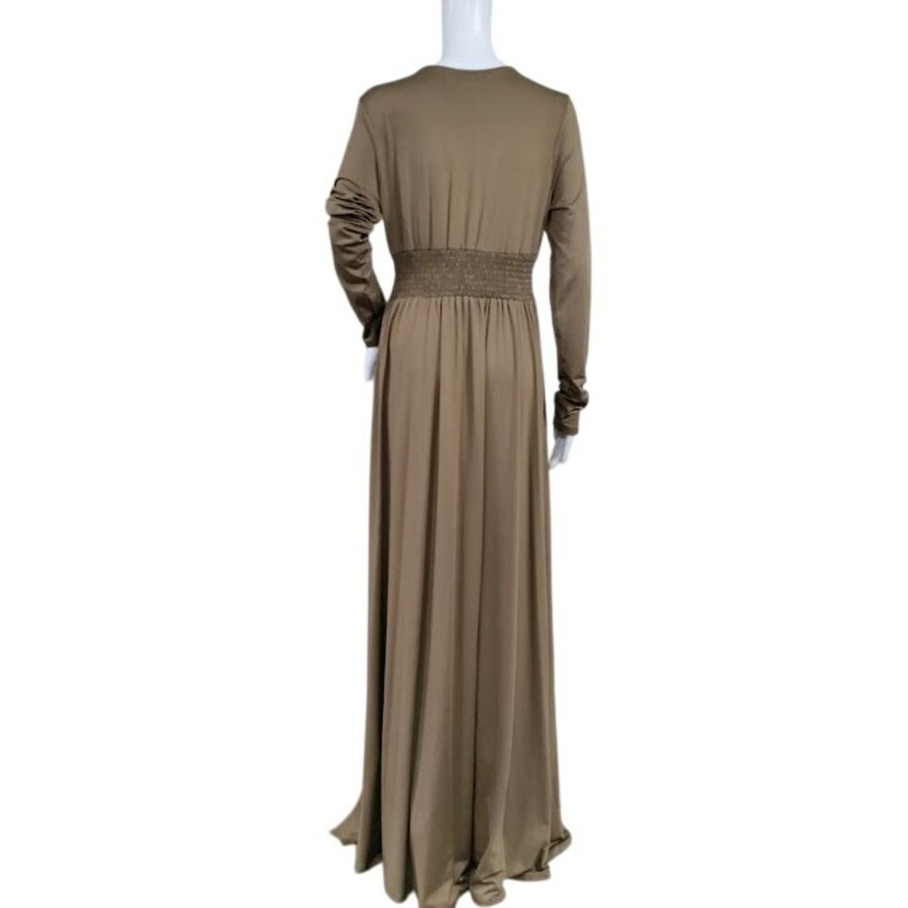 Dress Day Long Sleeve Slit Boho Whimsy Cocktail Formal Maxi Dress Nude Large - Picture 2 of 8